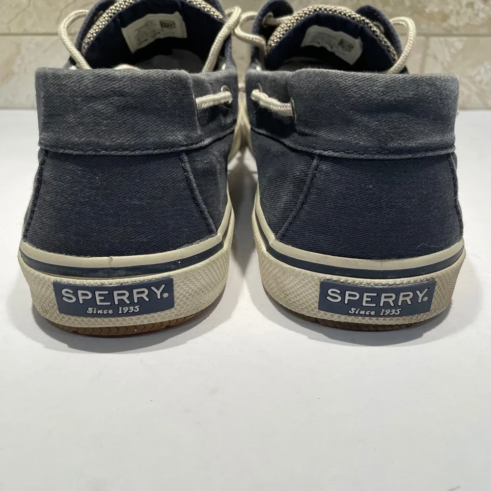 Sperry Bahama II Mens Blue Gray Canvas Boat Shoes 0777914 Size 13